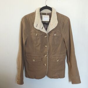 Carve Designs tan barn coat plaid lining sherpa trim women's size S